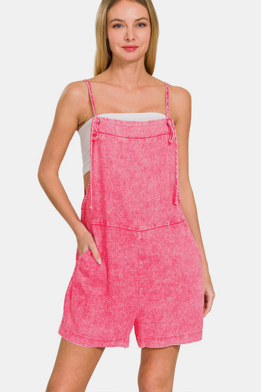 Sunset and Swim  Washed Linen Knot Strap Rompers  Sunset and Swim FUCHSIA S 