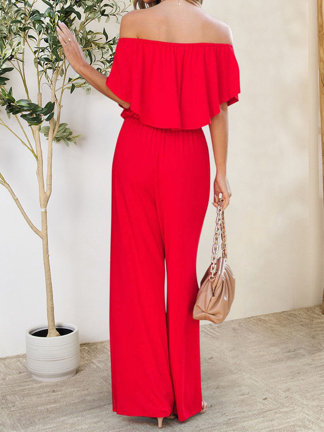 Ruffled Off-Shoulder Jumpsuit  Sunset and Swim   