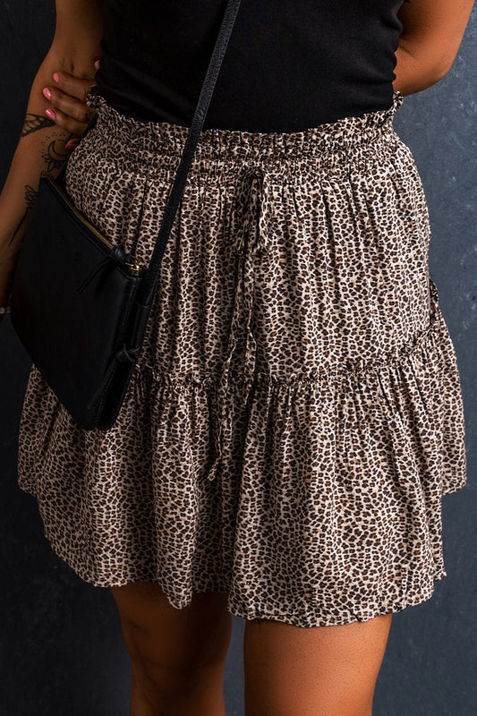 Sunset Vacation  Frill Leopard Elastic Waist Skirt