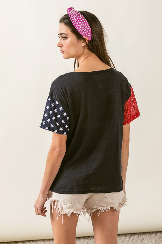 USA Graphic Short Sleeve Distressed T-Shirt  Sunset and Swim   