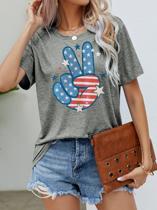 US Flag Peace Sign Hand Graphic Tee  Sunset and Swim Mid Gray S 