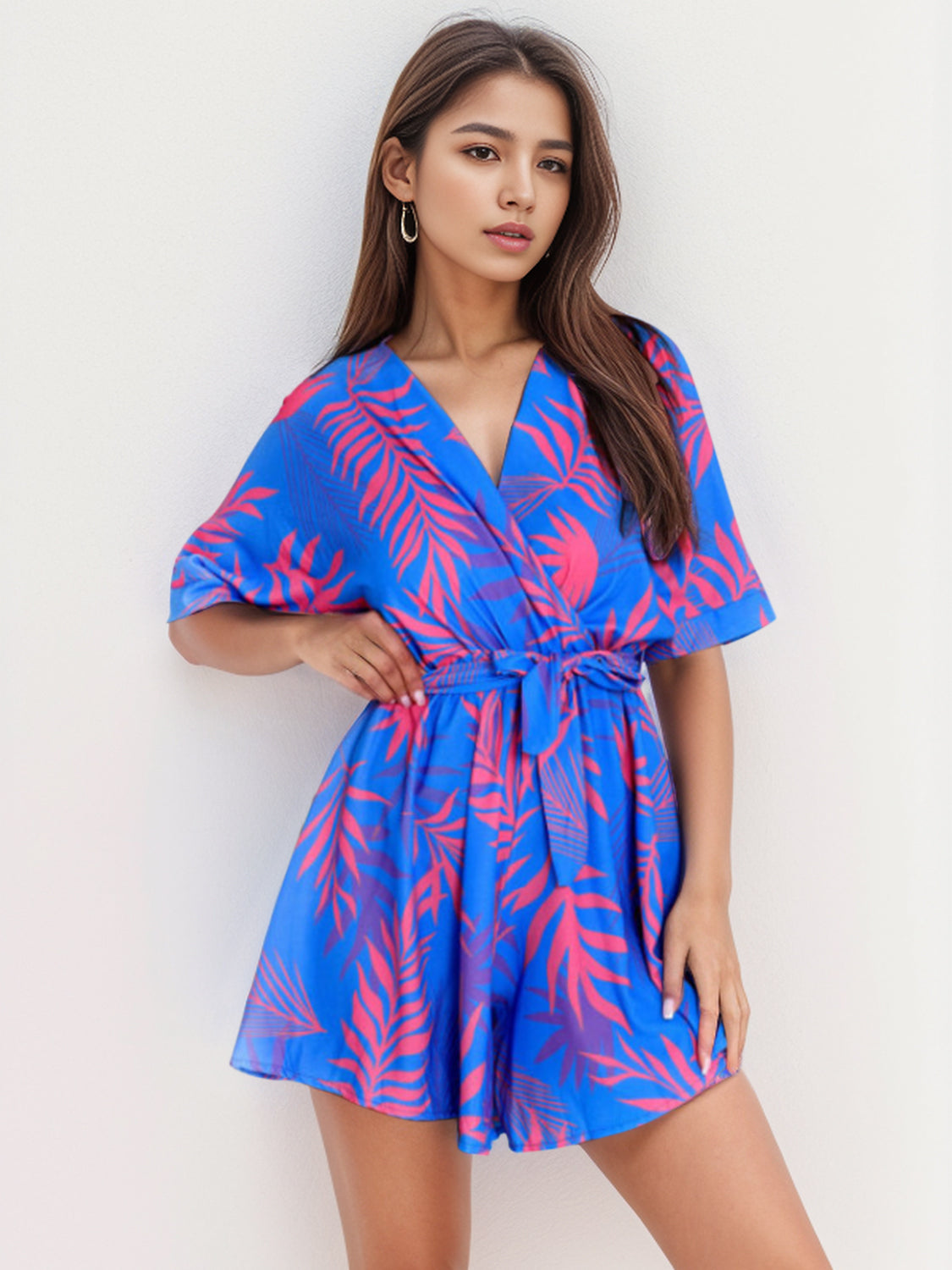 Sunset and Swim  Printed Surplice Half Sleeve Romper Sunset and Swim Ultra marine S 