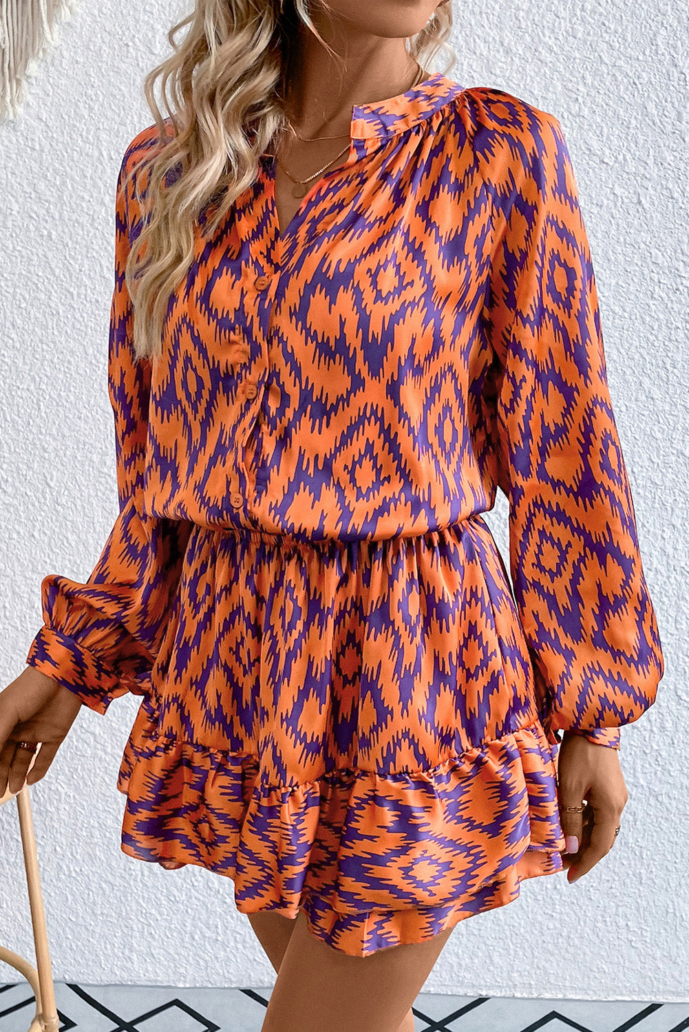 Geometric Notched Neck Romper Sunset and Swim   