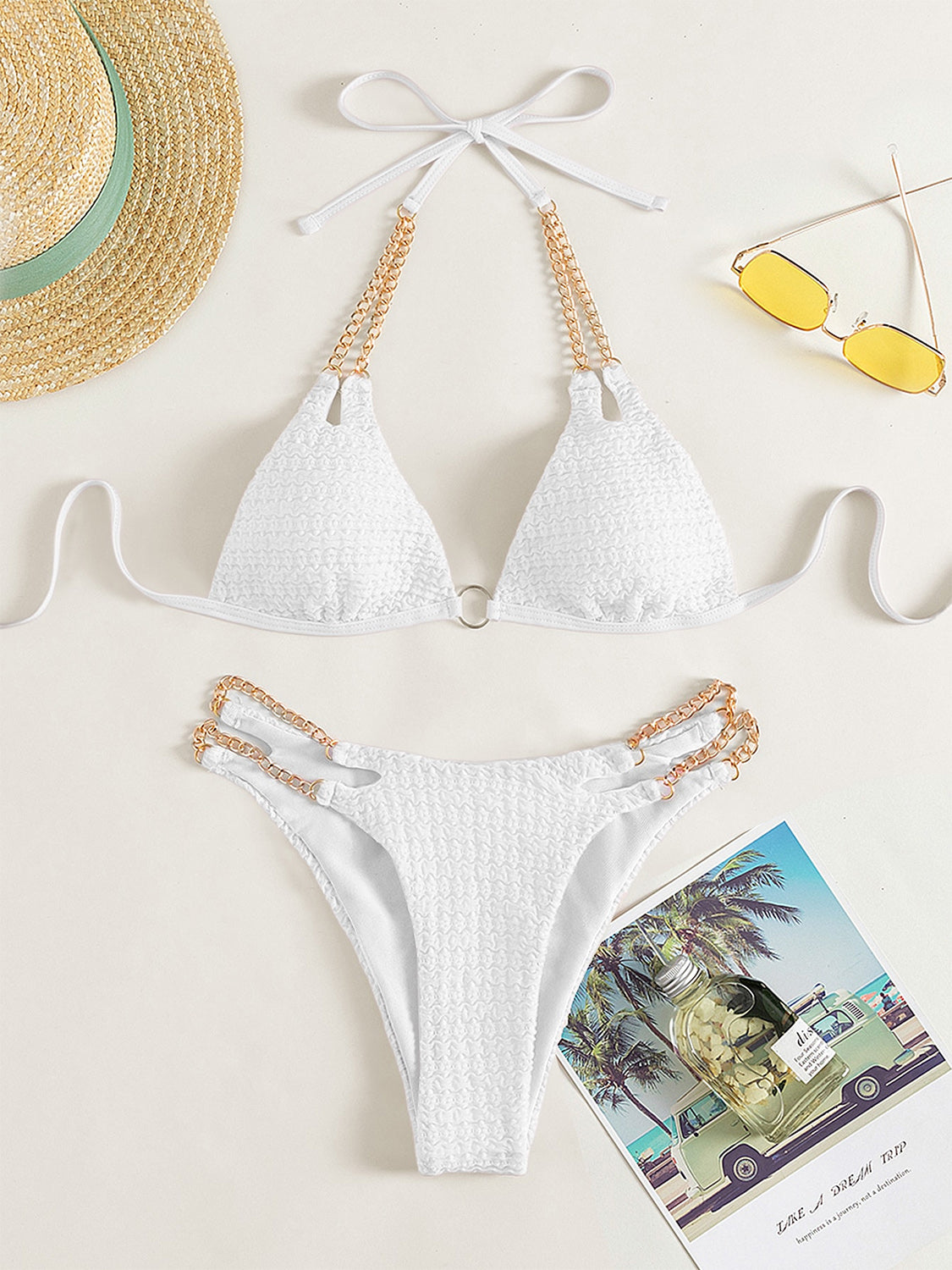 Sunset Vacation  Chain Detail Halter Neck Bikini Set  Sunset and Swim   