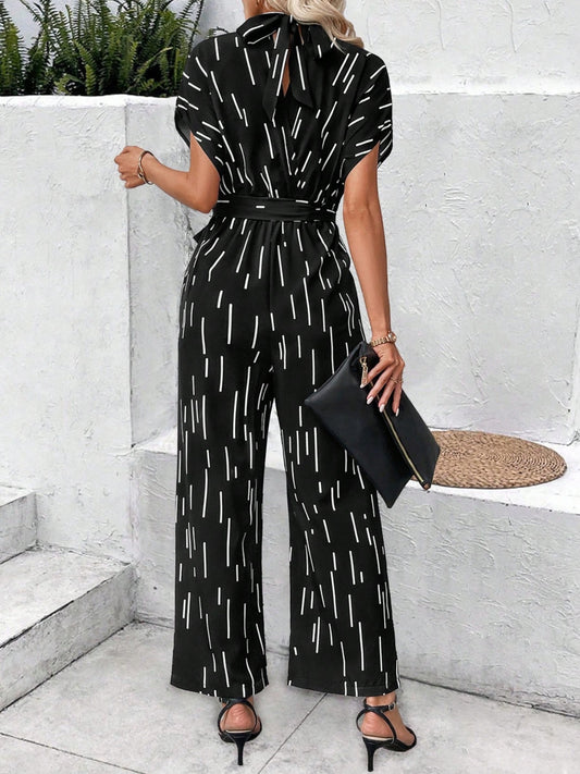 Sunset and Swim  Tied Printed Mock Neck Wide Leg Jumpsuit  Sunset and Swim   