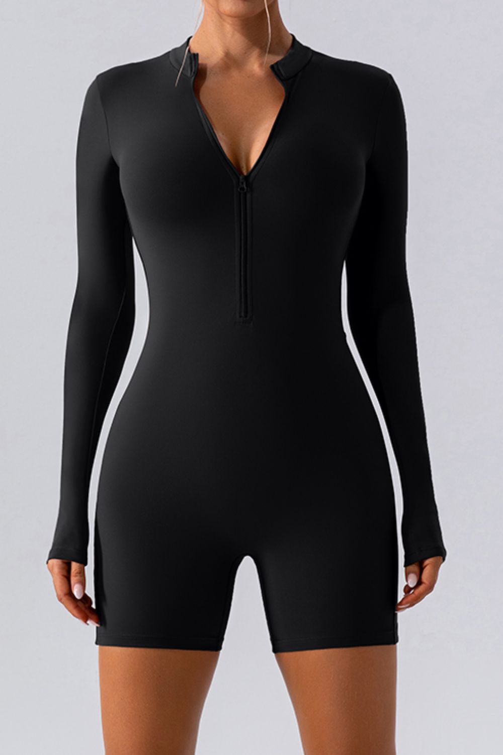 Half Zip Long Sleeve Active Romper Sunset and Swim Black S 