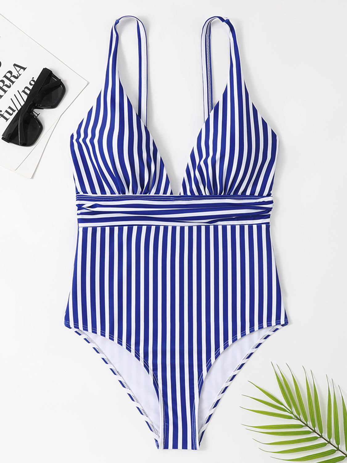Striped Plunge Sleeveless One-Piece Swimwear Sunset and Swim   