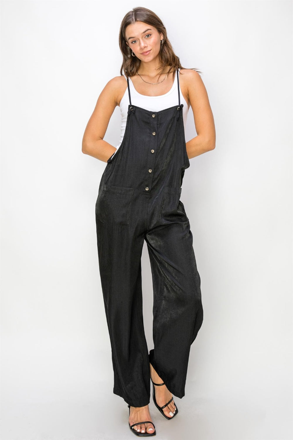 HYFVE Half Button Sleeveless Straight Jumpsuit Sunset and Swim Black S 