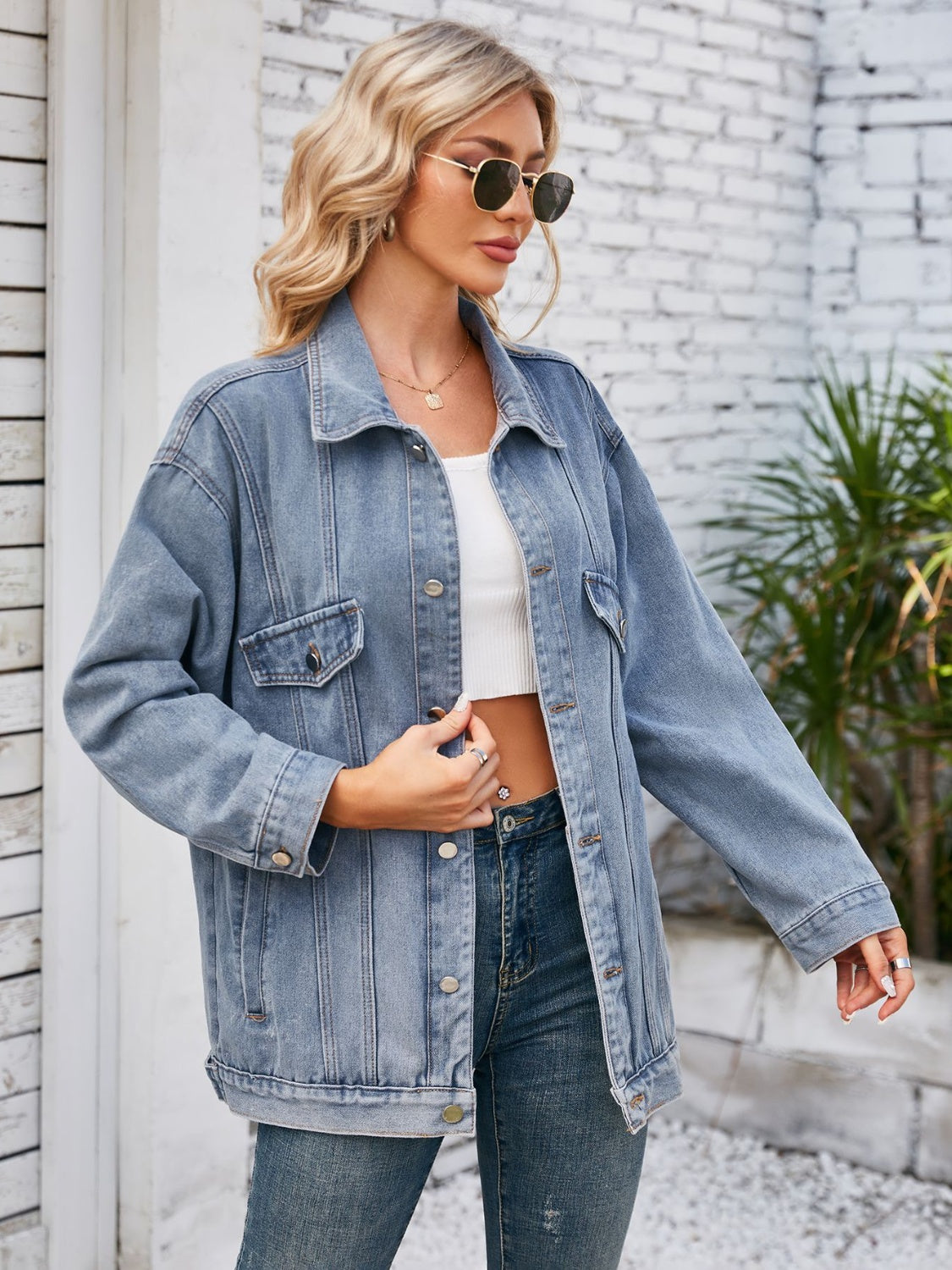 Button Up Long Sleeve Denim Jacket Sunset and Swim   