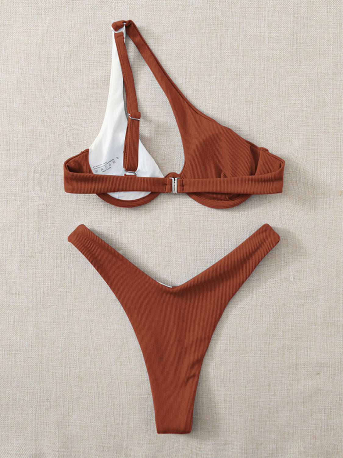 Sunset Vacation  Contrast Single Shoulder Two-Piece Bikini Set Sunset and Swim   