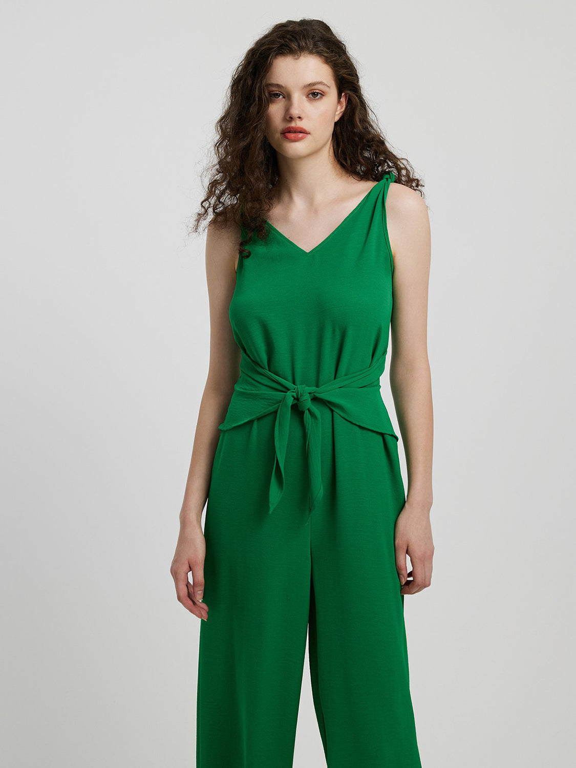 Knot Detail Tie Front Sleeveless Jumpsuit Sunset and Swim   