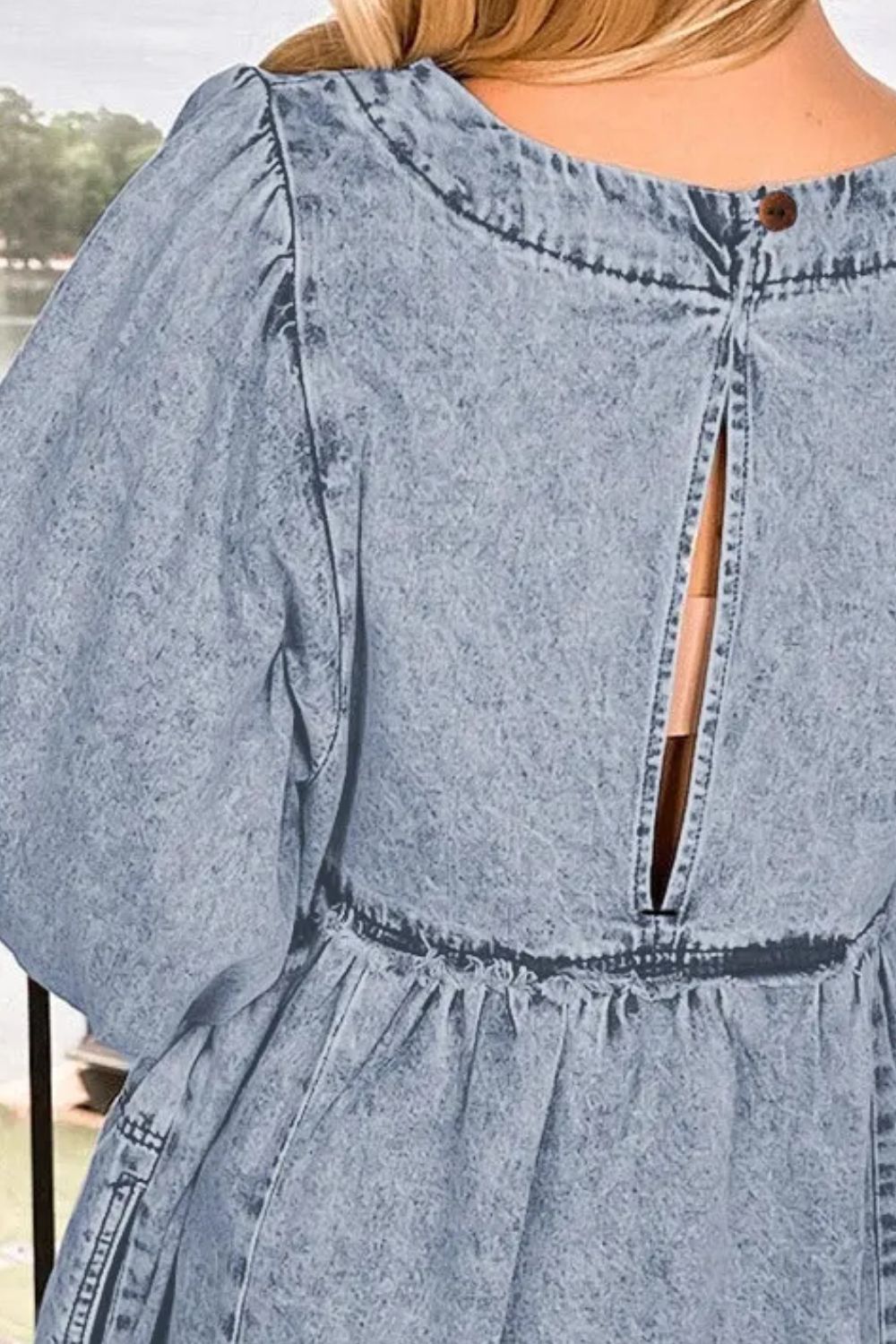 Round Neck Long Sleeve Denim Dress Sunset and Swim   