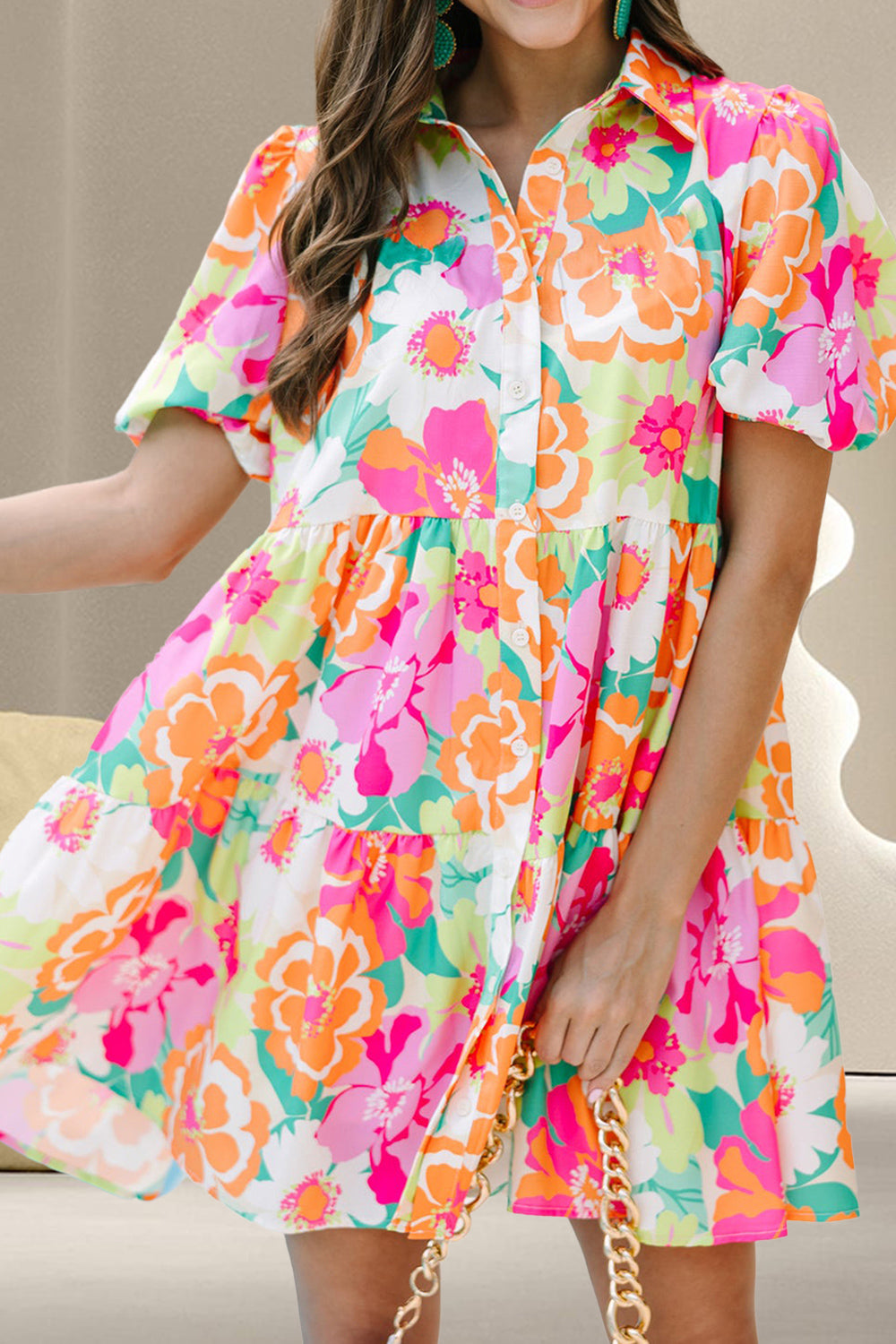 Sunset and Swim  Tiered Printed Short Sleeve Mini Dress Sunset and Swim Floral S 