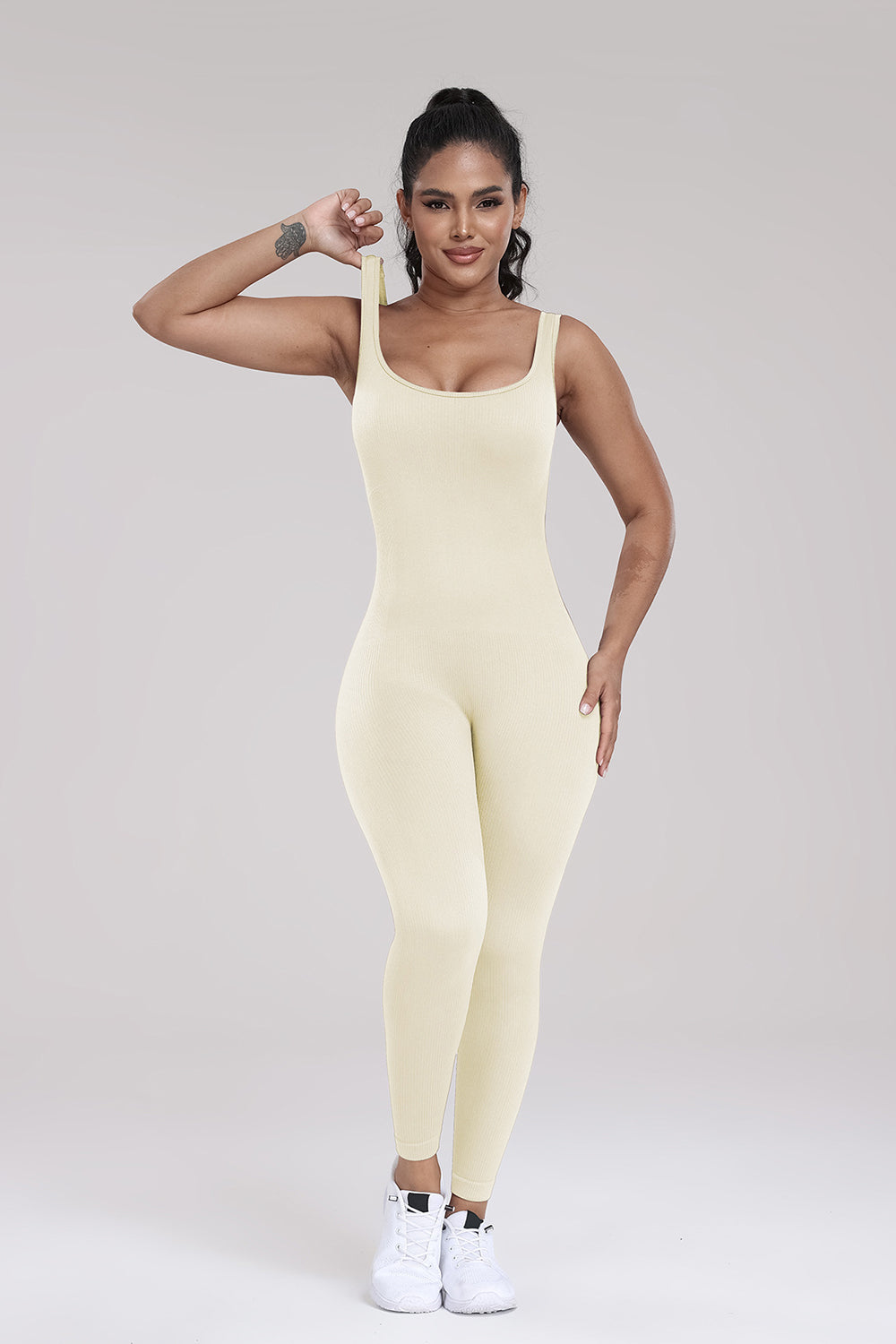 Wide Strap Sleeveless Active Jumpsuit Sunset and Swim Ivory S 