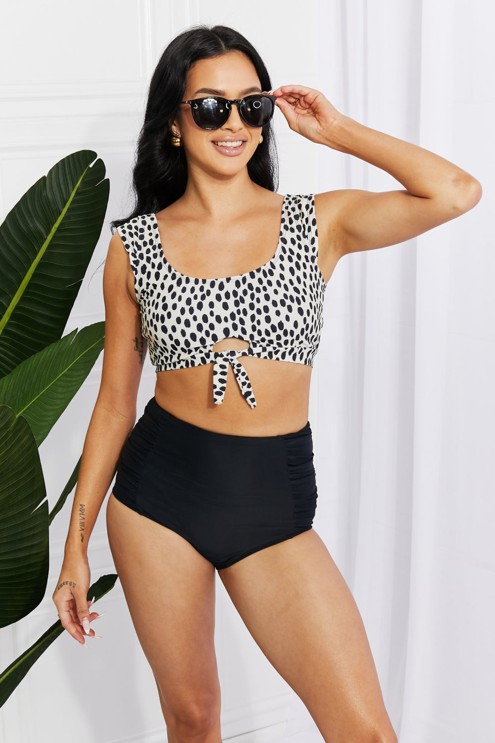 Marina West Swim Sanibel Crop Swim Top and Ruched Bottoms Set in Black  Sunset and Swim   