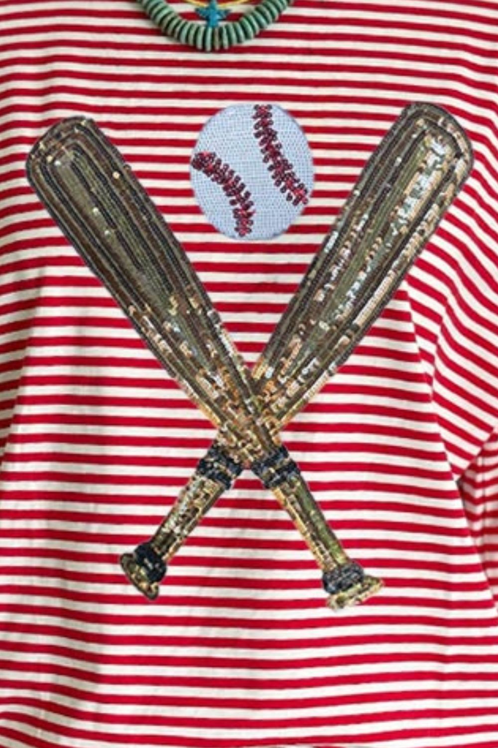 Full Size Baseball & Stripes Round Neck Half Sleeve T-Shirt  Sunset and Swim   