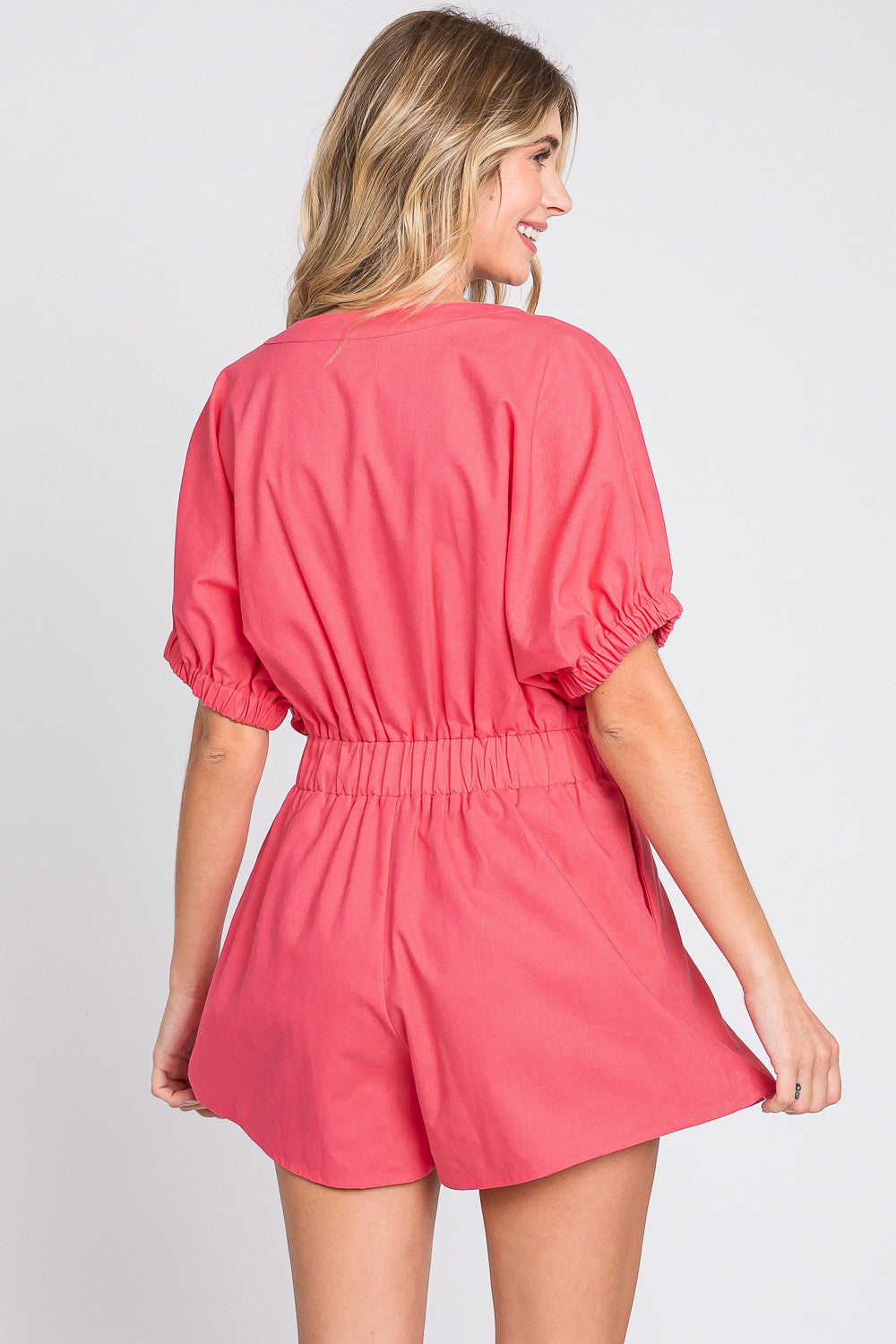 Sunset and Swim  Half Button V-Neck Linen Romper Sunset and Swim   