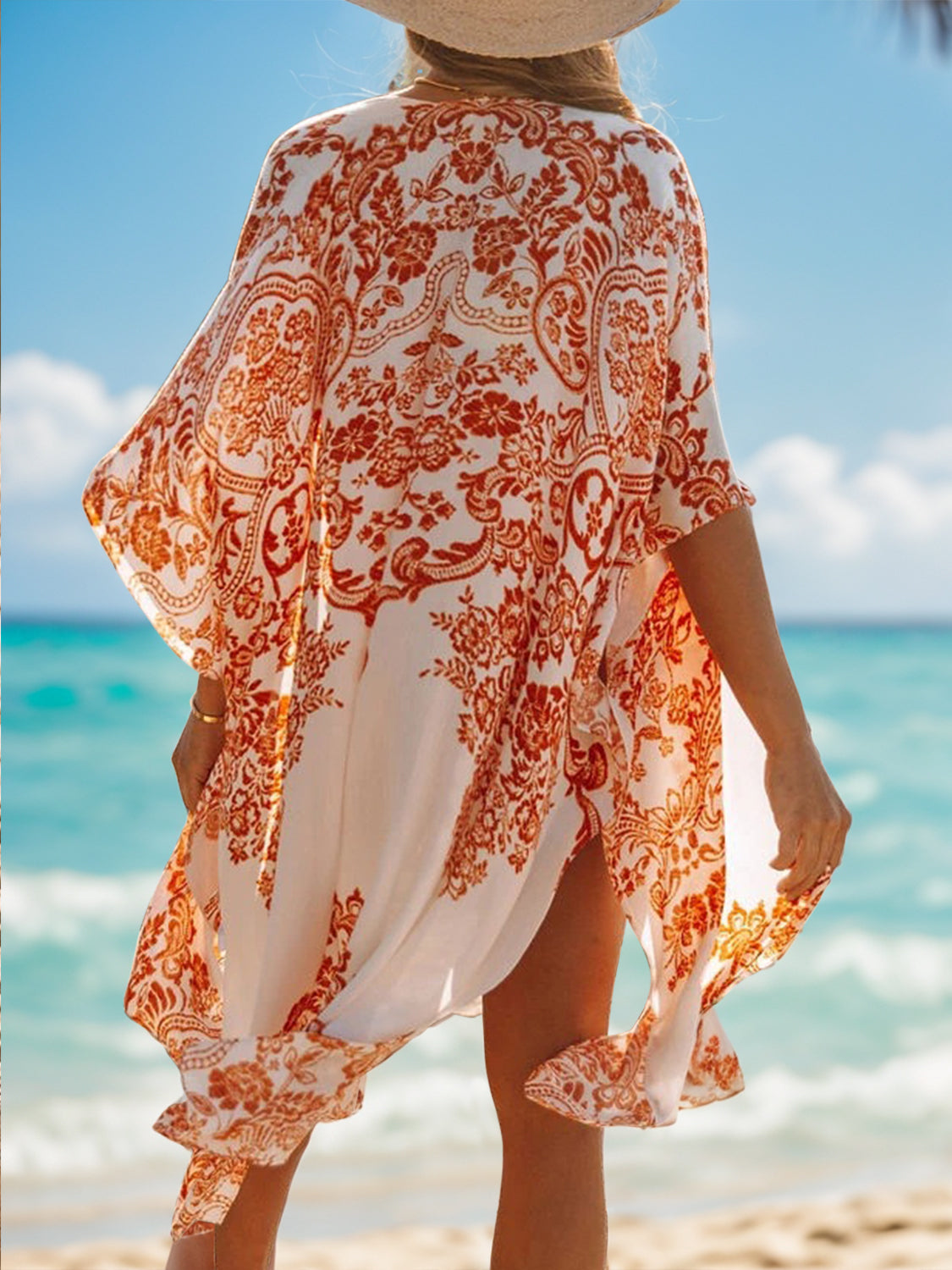 Sunset Vacation  Printed Open Front Cover-Up  Sunset and Swim   