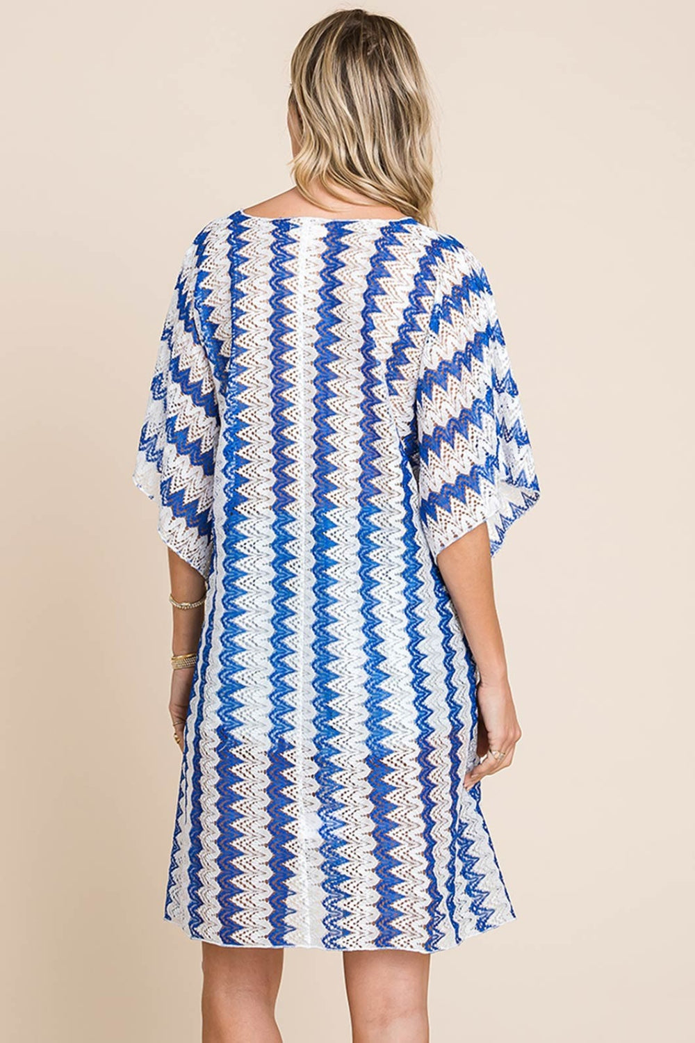 Sunset Vacation  Cotton Bleu by Nu Lab Tied Striped Plunge Half Sleeve Beach Cover Up Sunset and Swim   