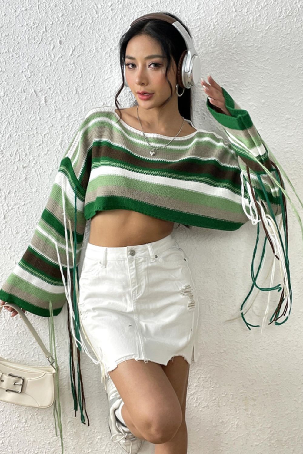 Fringe Striped Round Neck Knit Top Sunset and Swim   