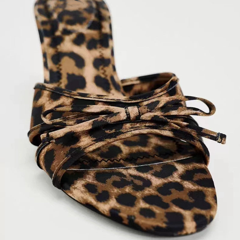 Bow Leopard Kitten Heel Sandals Sunset and Swim   