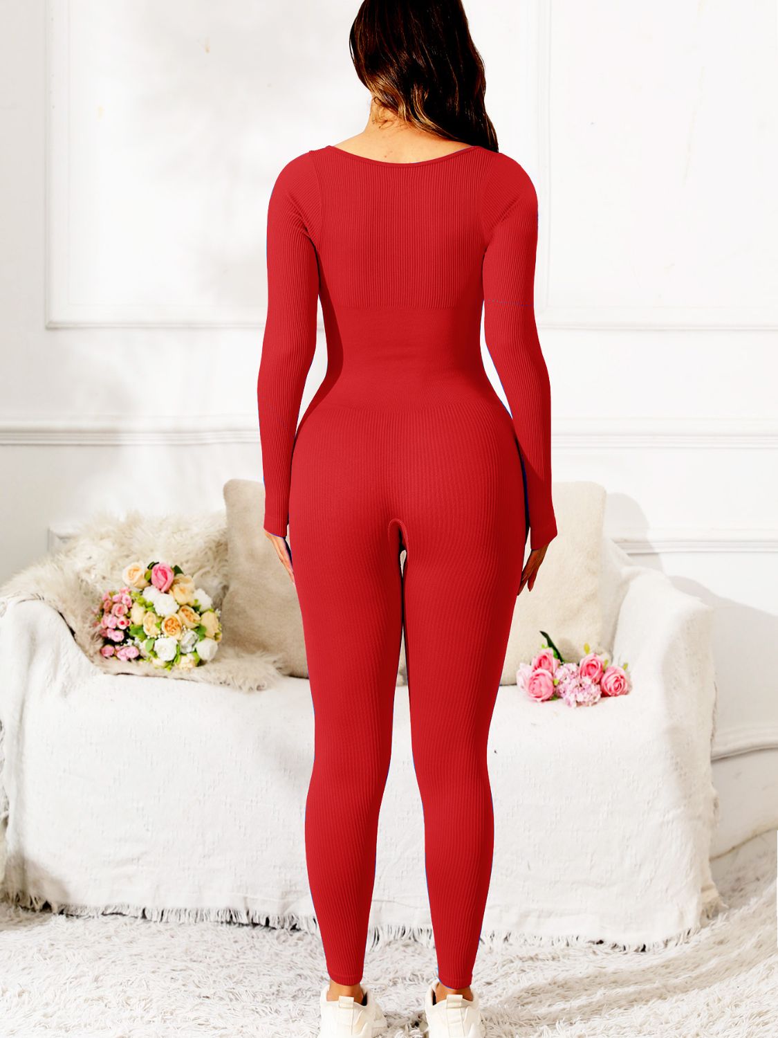 Scoop Neck Long Sleeve Active Jumpsuit Sunset and Swim   