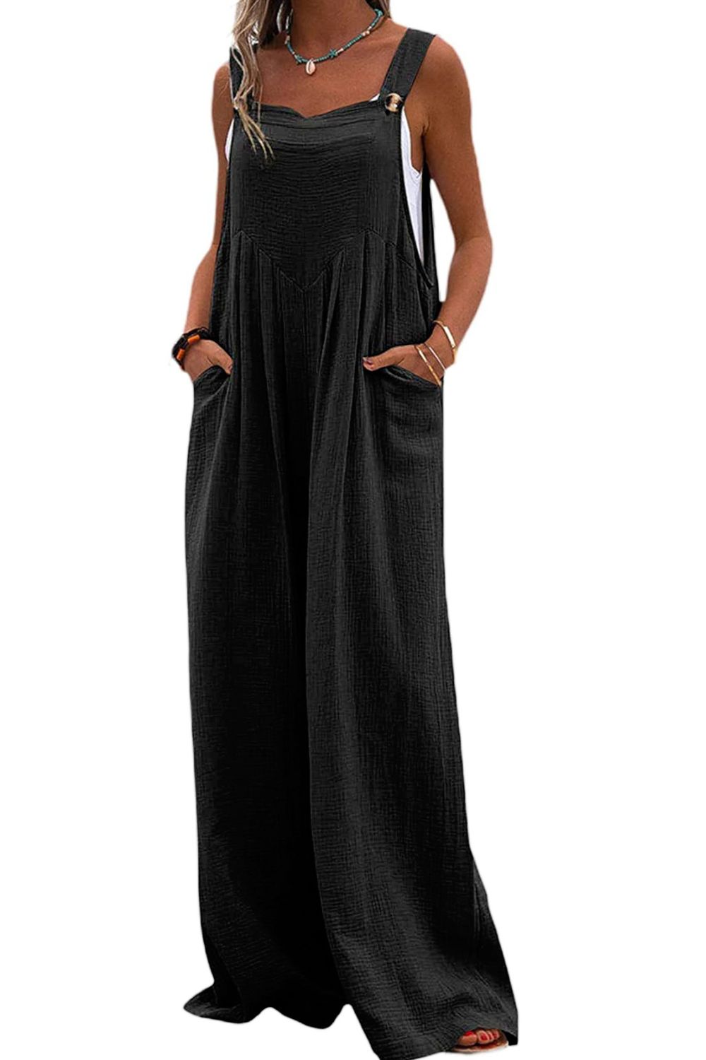 Sleeveless Wide Leg Jumpsuit with Pockets  Sunset and Swim   