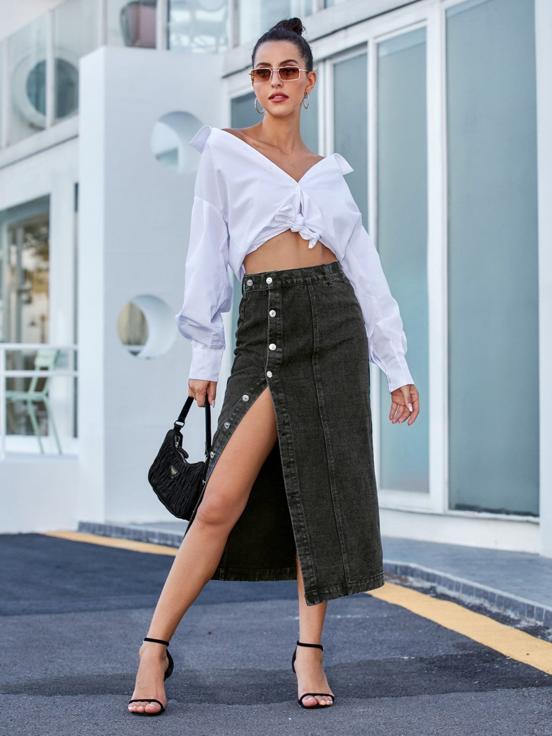 Button Down Denim Skirt Sunset and Swim   