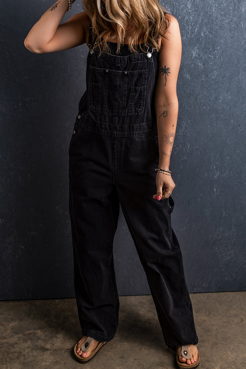 Pocketed Straight Denim Overalls Sunset and Swim Black S 