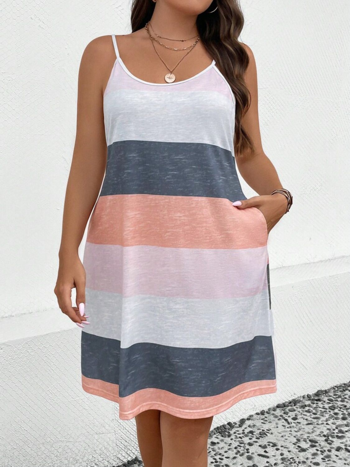 Plus Size Color Block Scoop Neck Mini Dress Sunset and Swim   