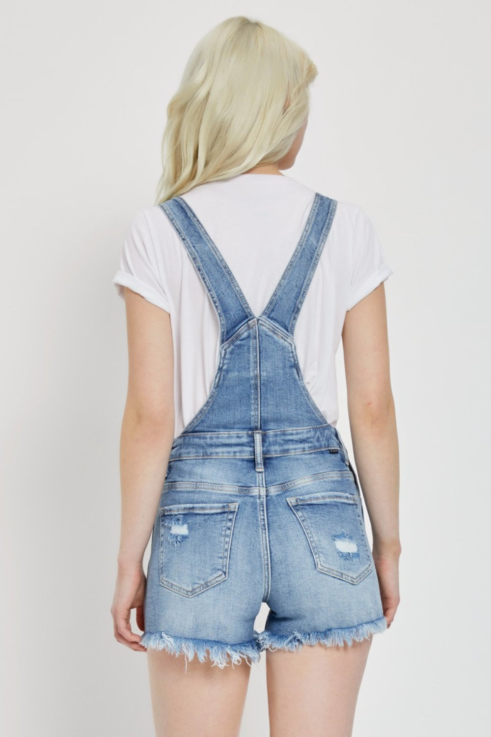 RISEN Distressed Raw Hem Denim Overalls Sunset and Swim   