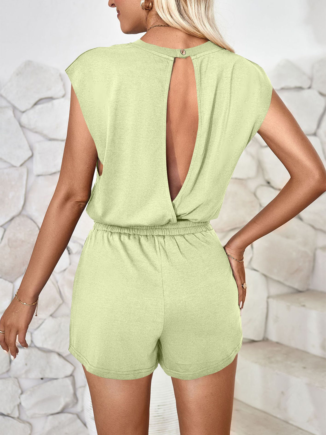 Cutout Round Neck Cap Sleeve Romper Sunset and Swim   