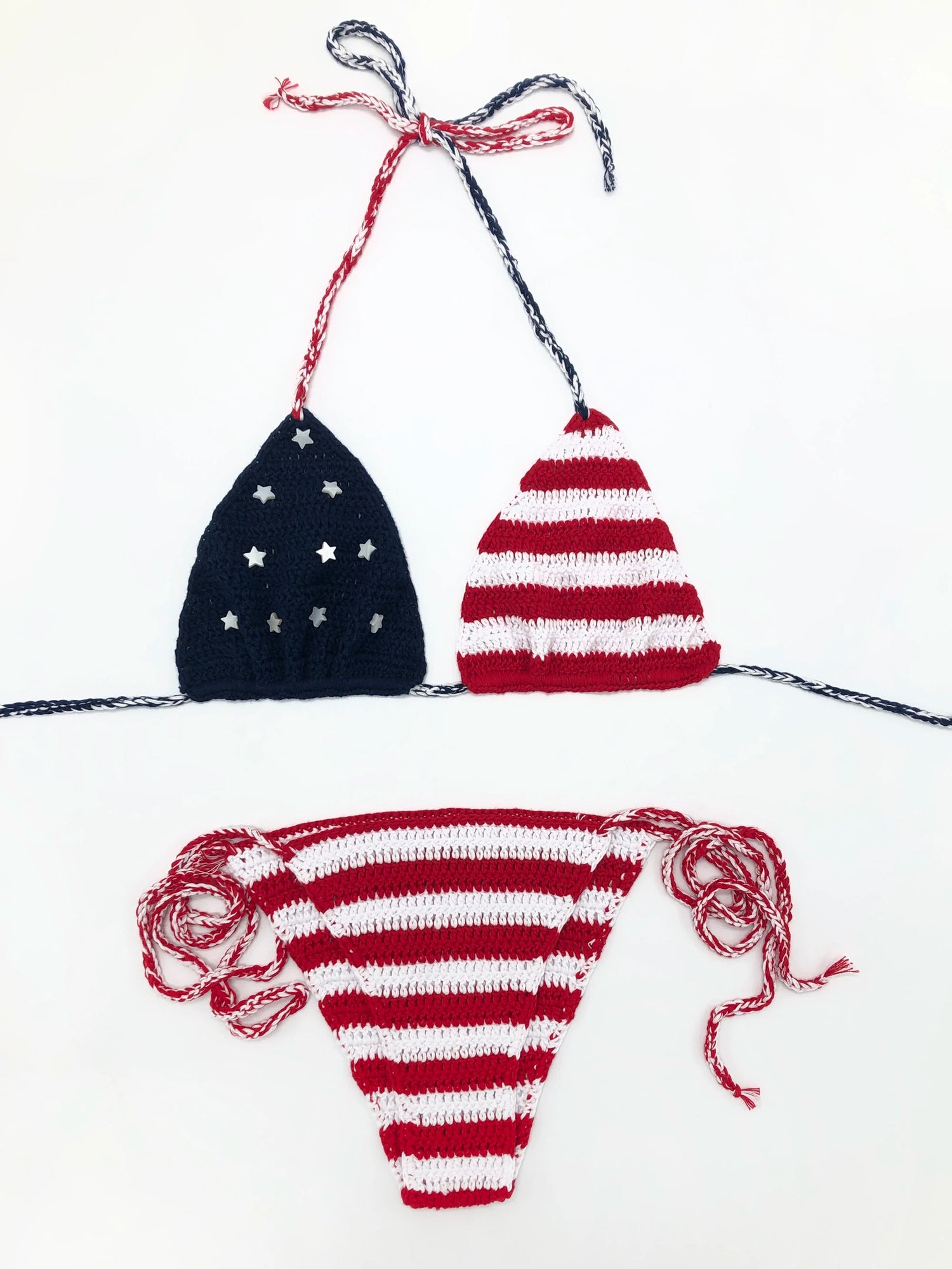 Sexy American Flag Handmade Crochet Swimsuit Bikini Sunset and Swim   