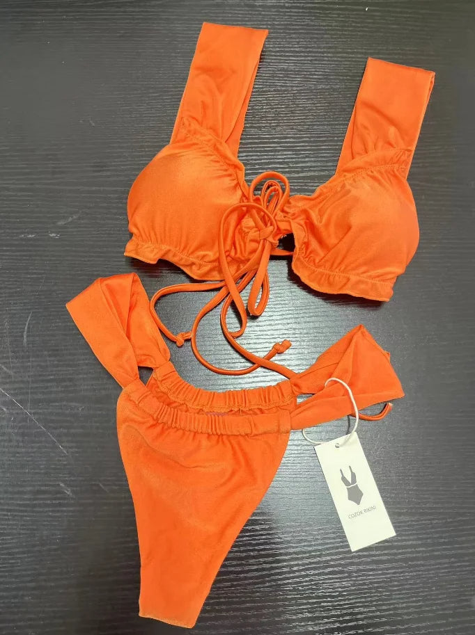 Summer Explosion Ruched Bikini Set Sunset and Swim Orange S 