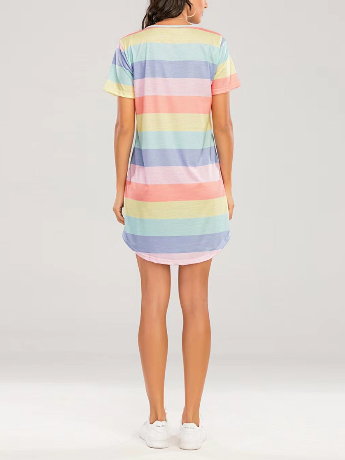 Sunset and Swim  Striped Round Neck Short Sleeve Tee Dress Sunset and Swim   