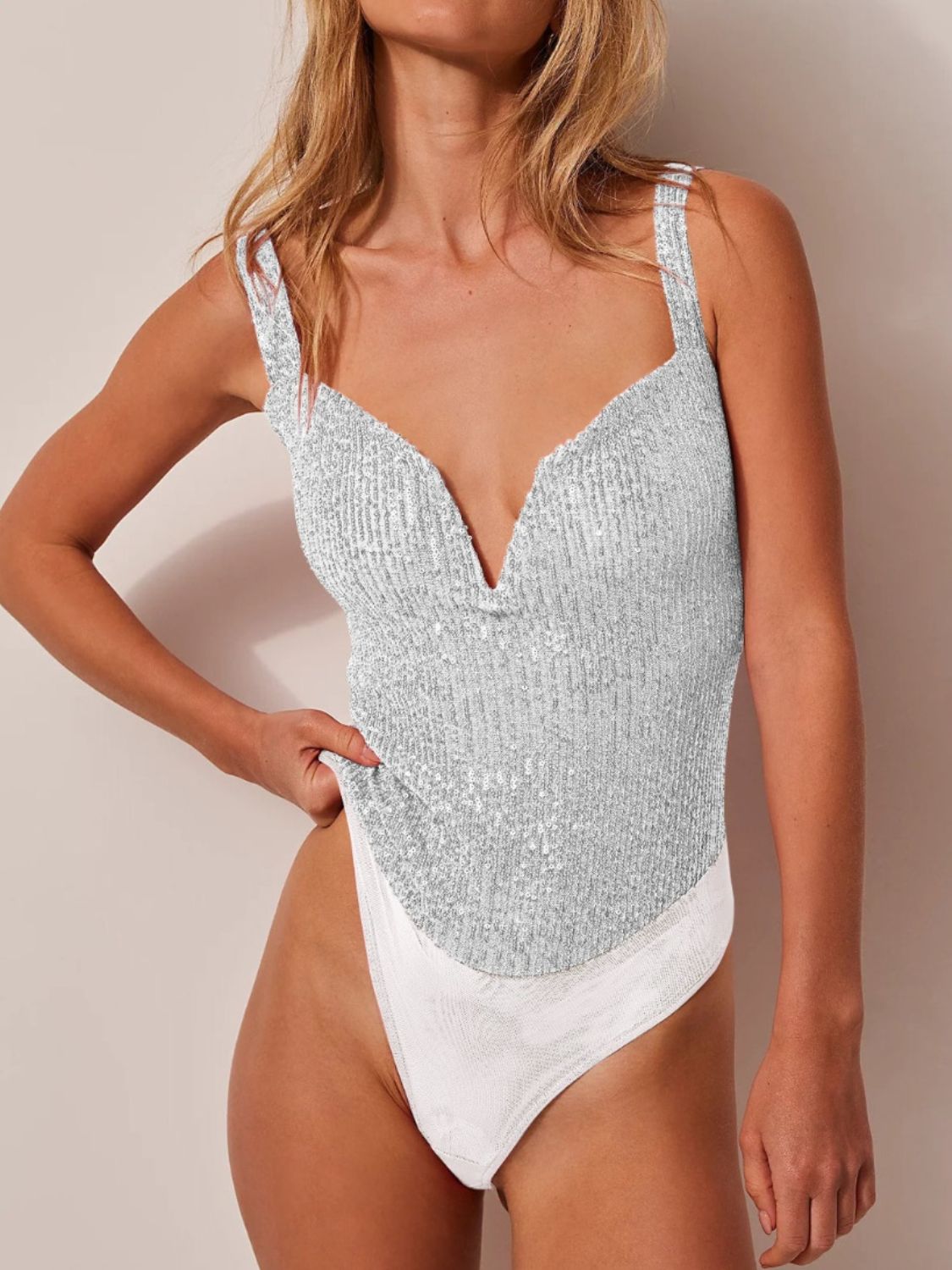 Sequin Wide Strap Bodysuit Sunset and Swim   