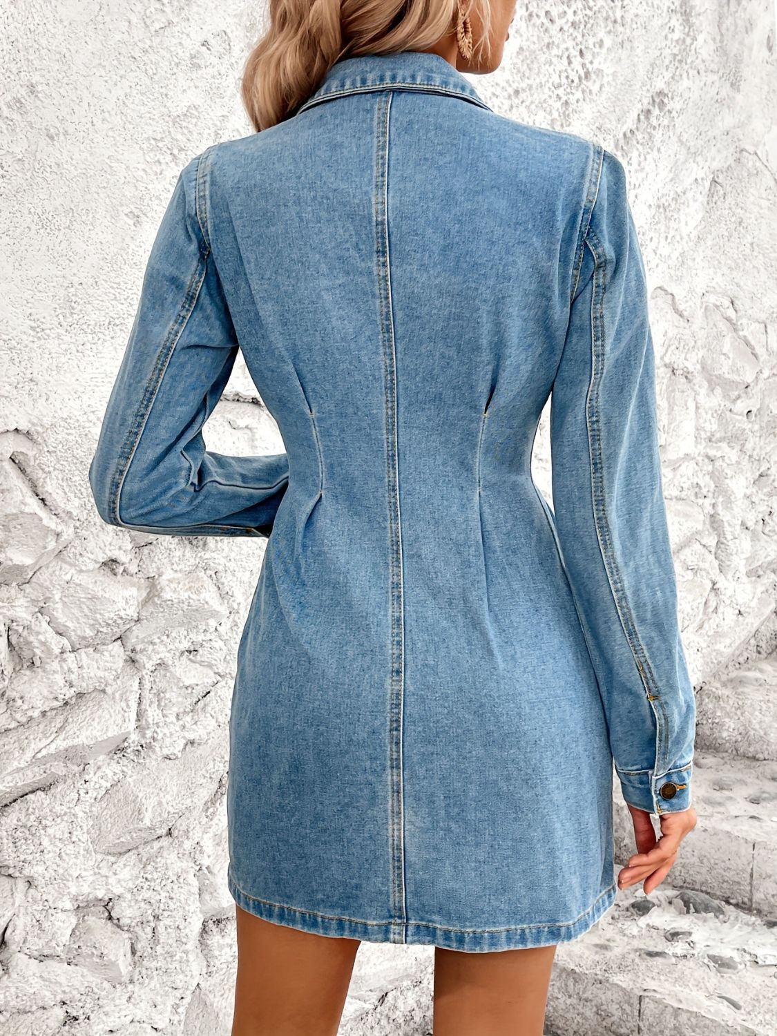 Pocketed Button Up Long Sleeve Denim Dress Sunset and Swim   