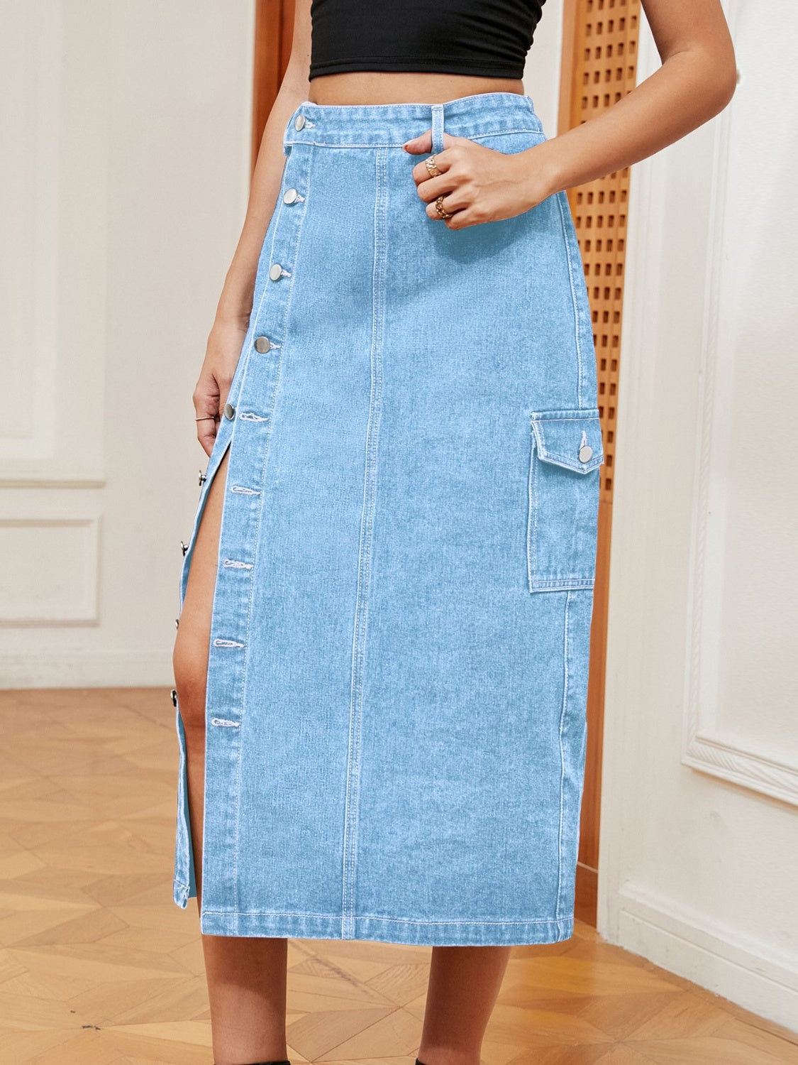 Button Down Denim Skirt Sunset and Swim Light S 