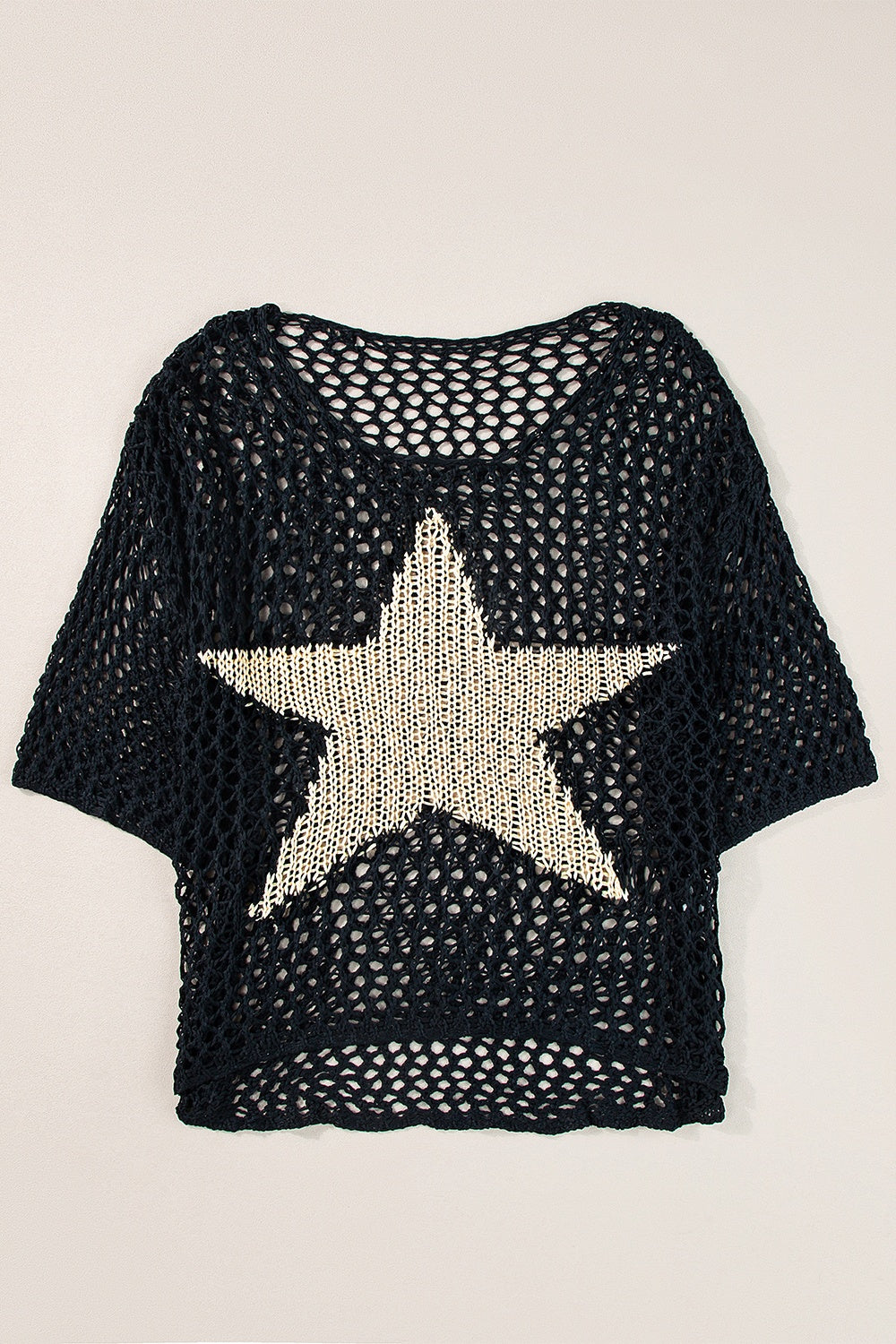 Sunset and Swim  Openwork Star Boat Neck Knit Beach Cover Up Sunset and Swim   