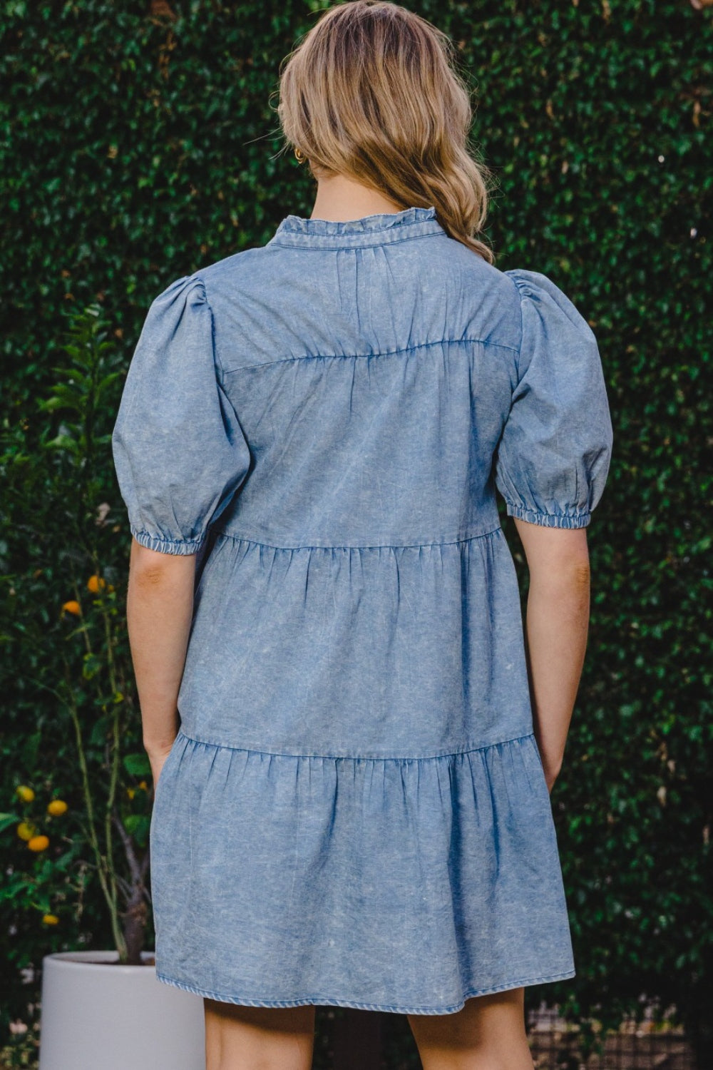 ODDI Washed Tiered Mini Denim Dress Sunset and Swim   