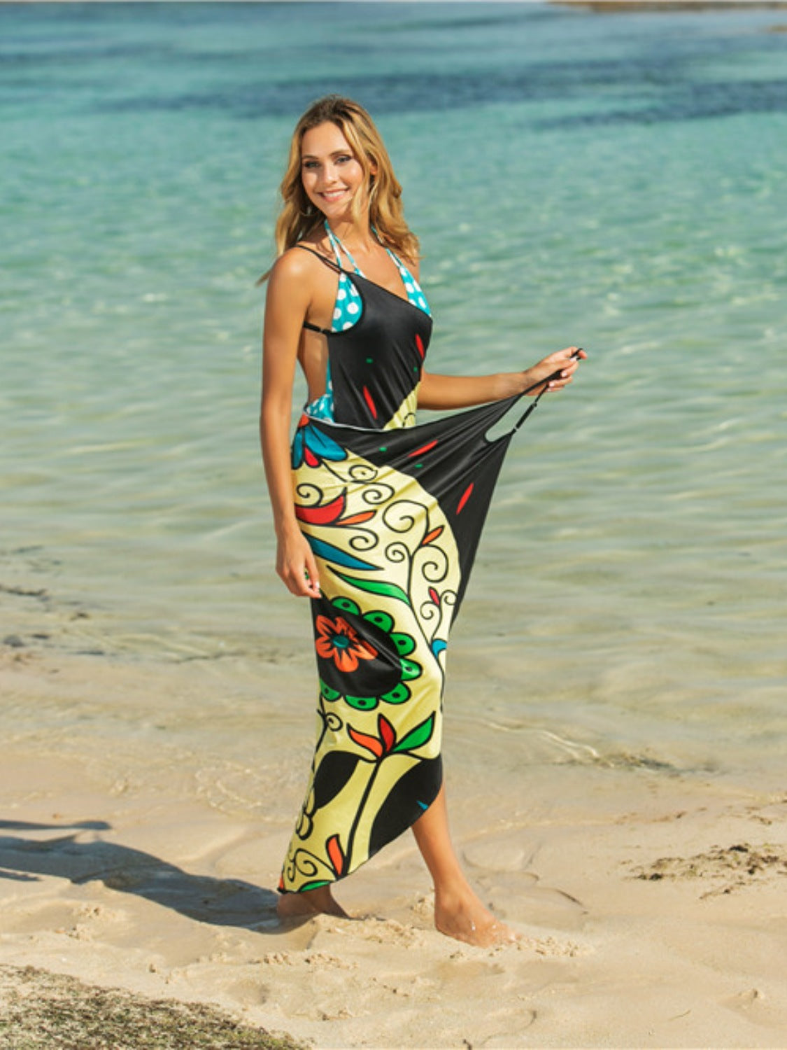 Sunset Vacation  Printed Spaghetti Strap Cover Up  Sunset and Swim   