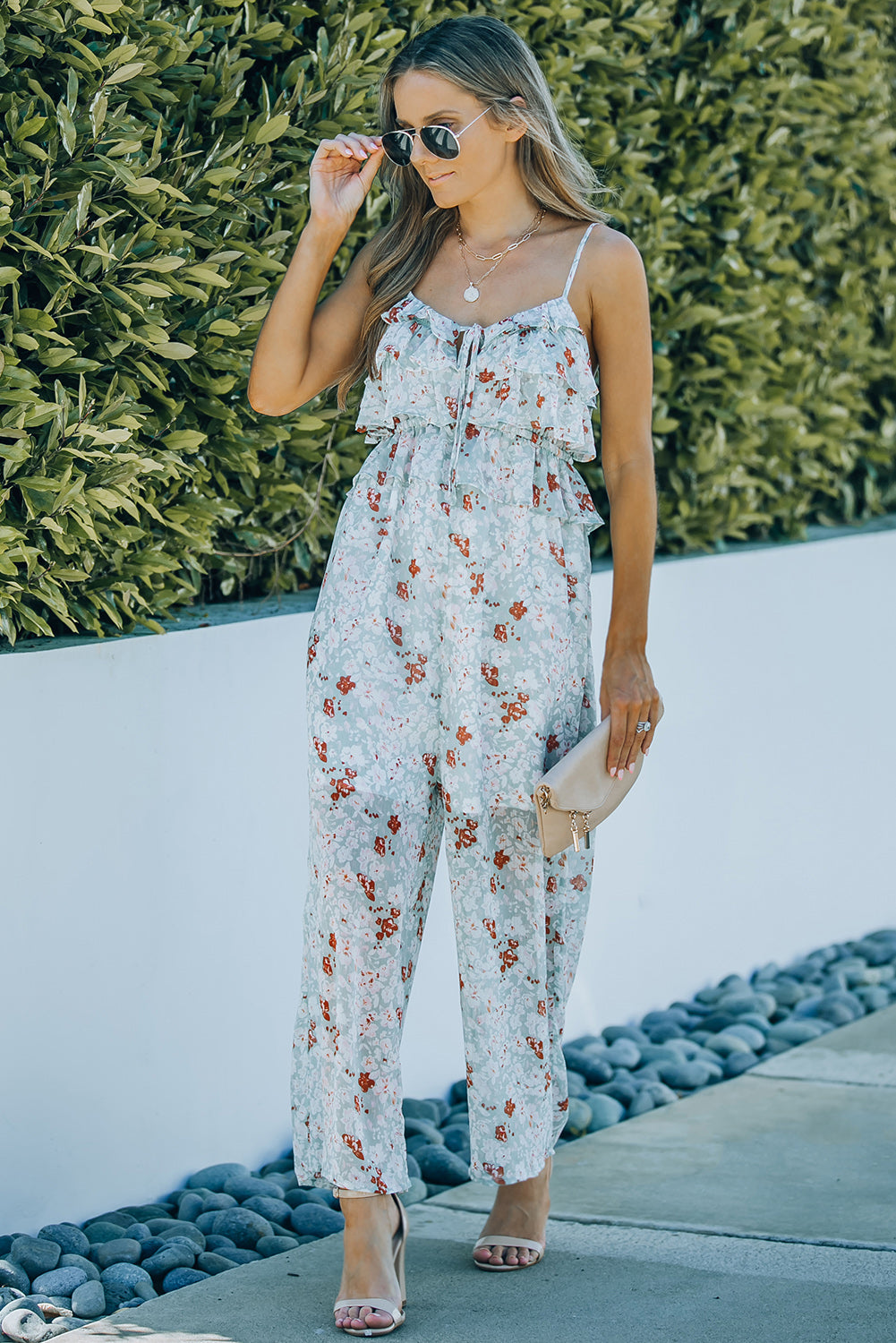 Sunset and Swim Printed Tied Spaghetti Strap Jumpsuit Sunset and Swim   