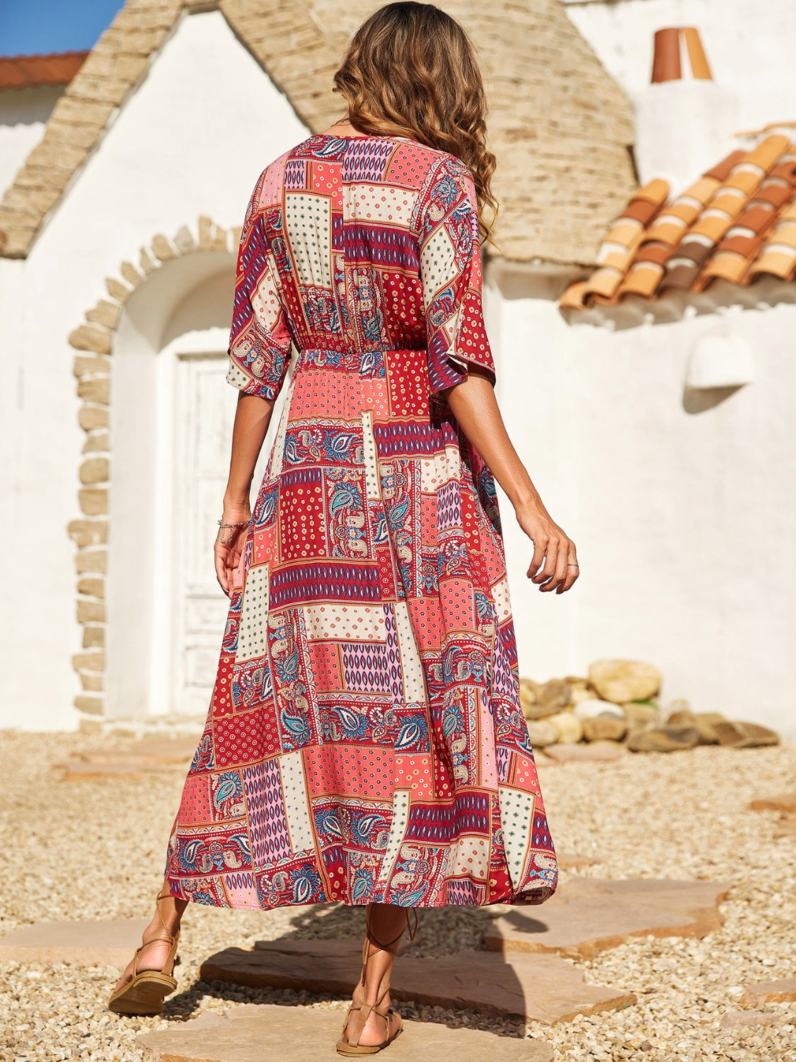 Sunset and Swim  Printed Half Sleeve Midi Dress Sunset and Swim   