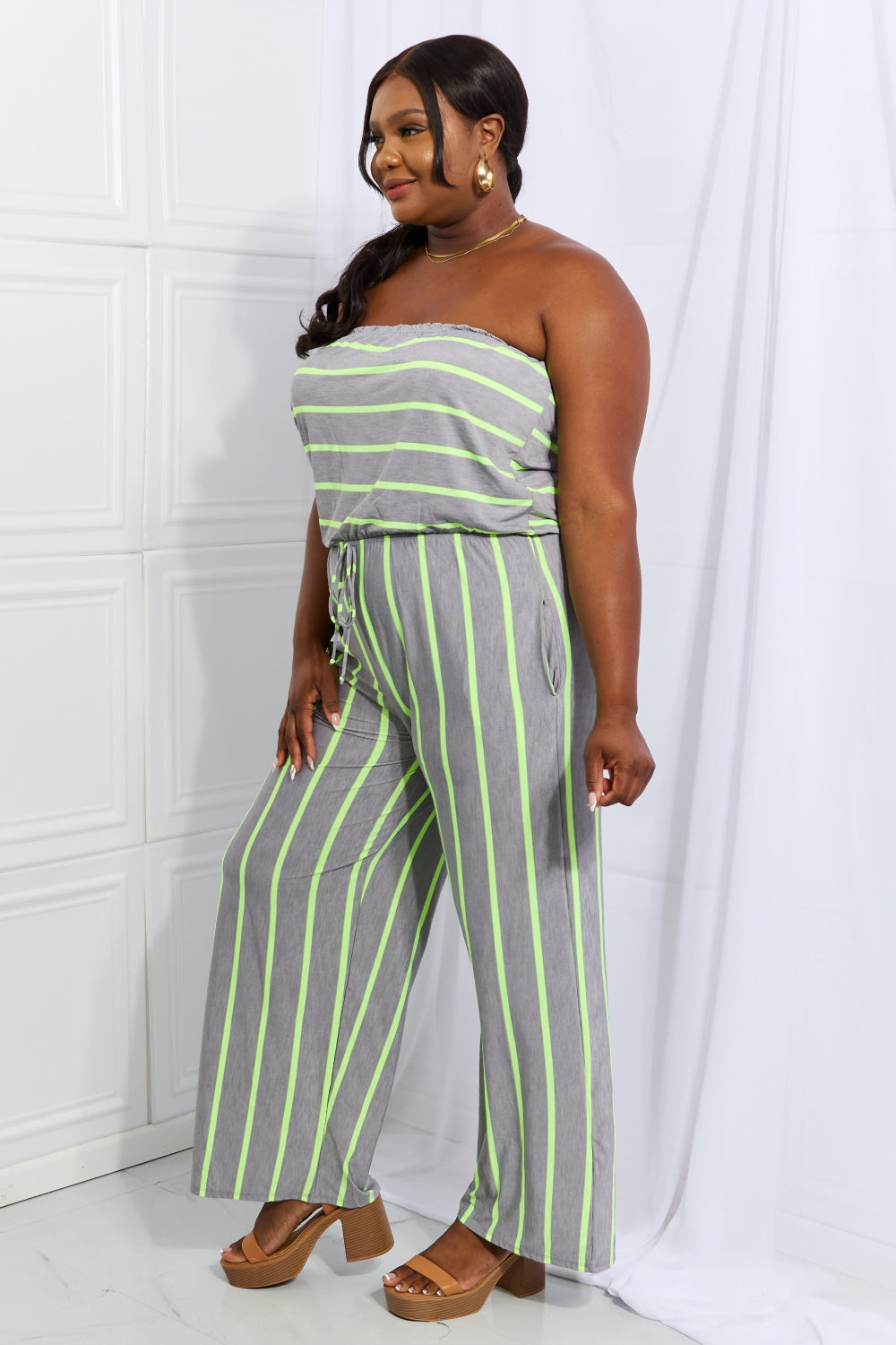 Sew In Love Pop Of Color Full Size Sleeveless Striped Jumpsuit  Sunset and Swim   