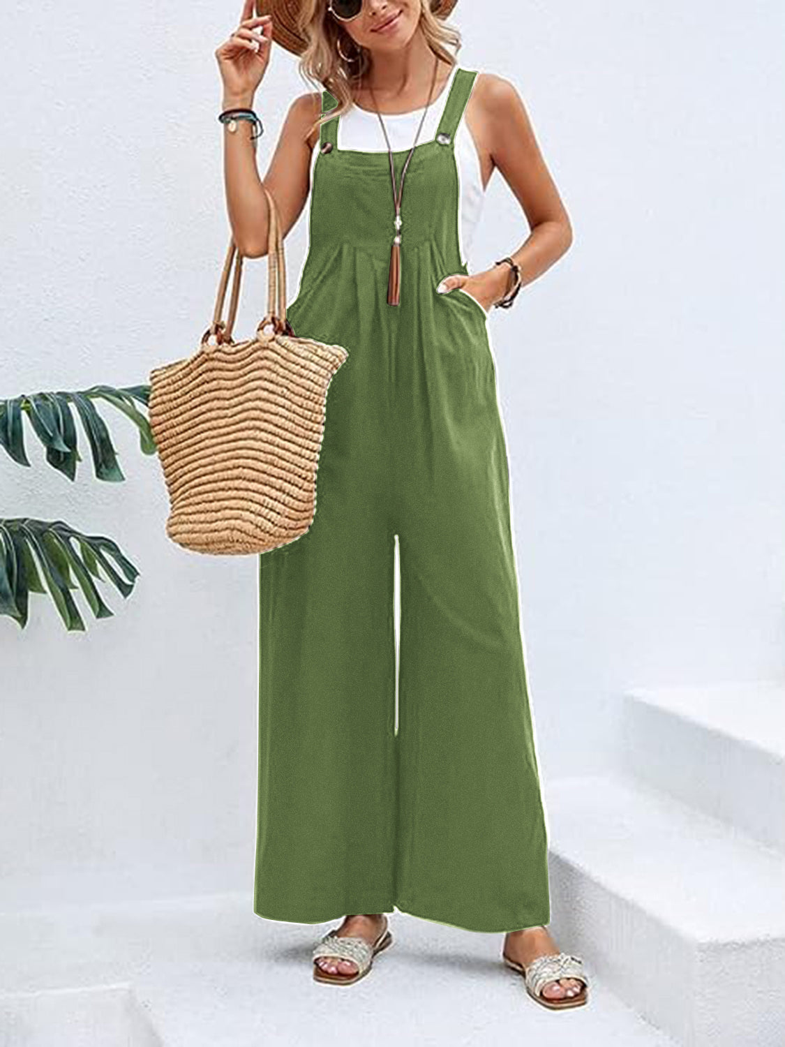 Full Size Wide Leg Overalls with Pockets Sunset and Swim   