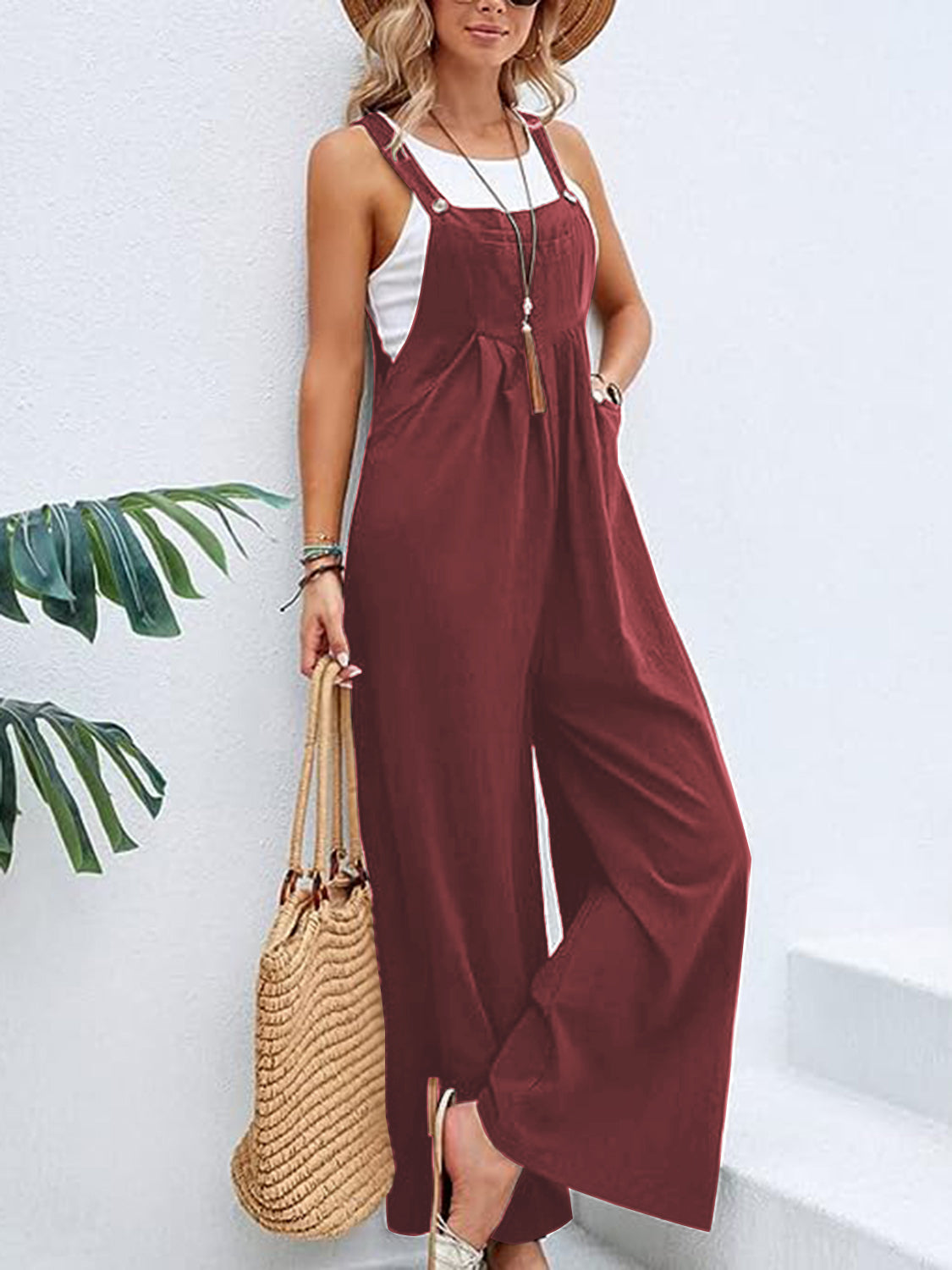 Full Size Wide Leg Overalls with Pockets Sunset and Swim   