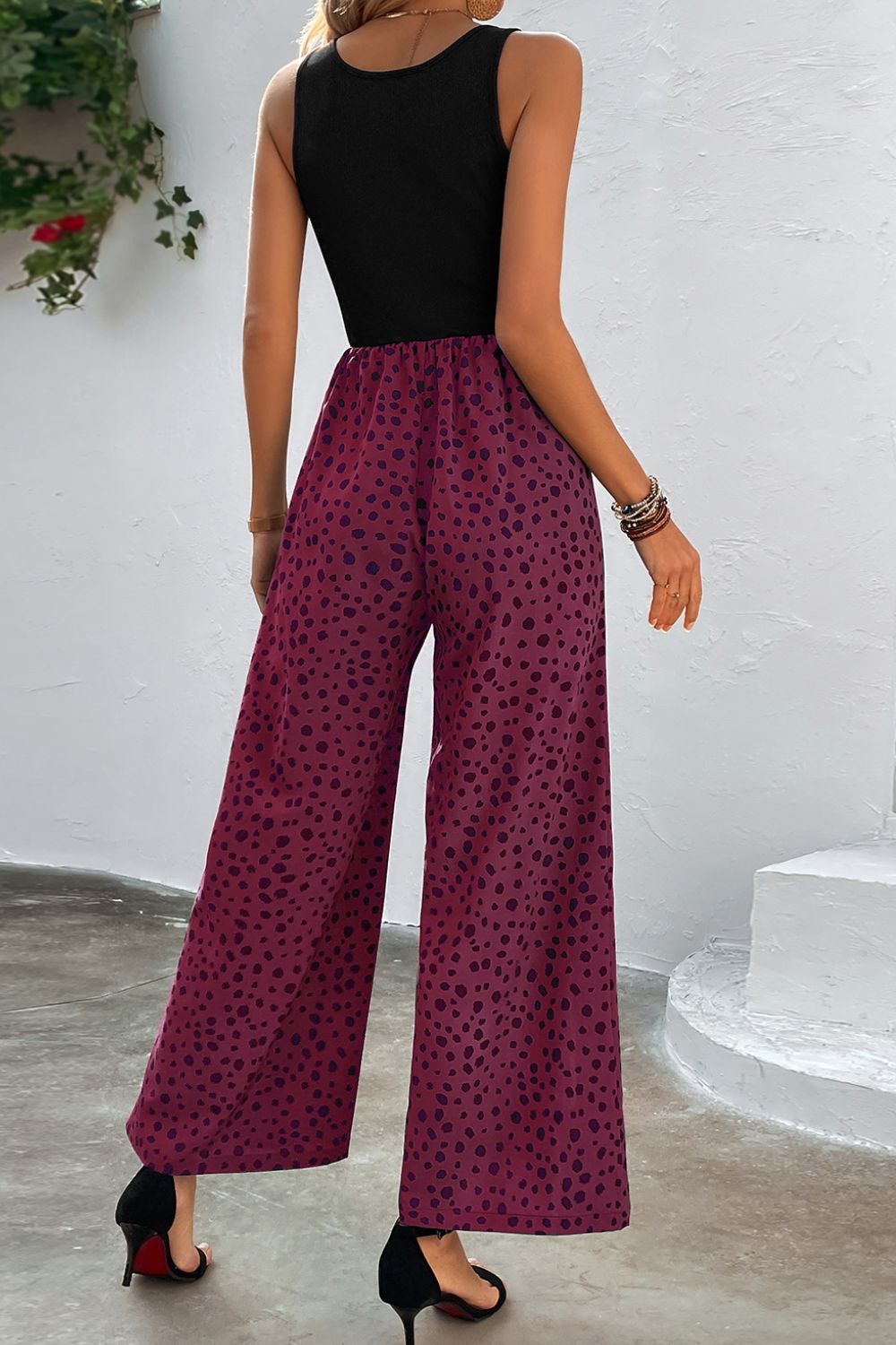 Two-Tone Square Neck Wide Leg Jumpsuit Sunset and Swim   