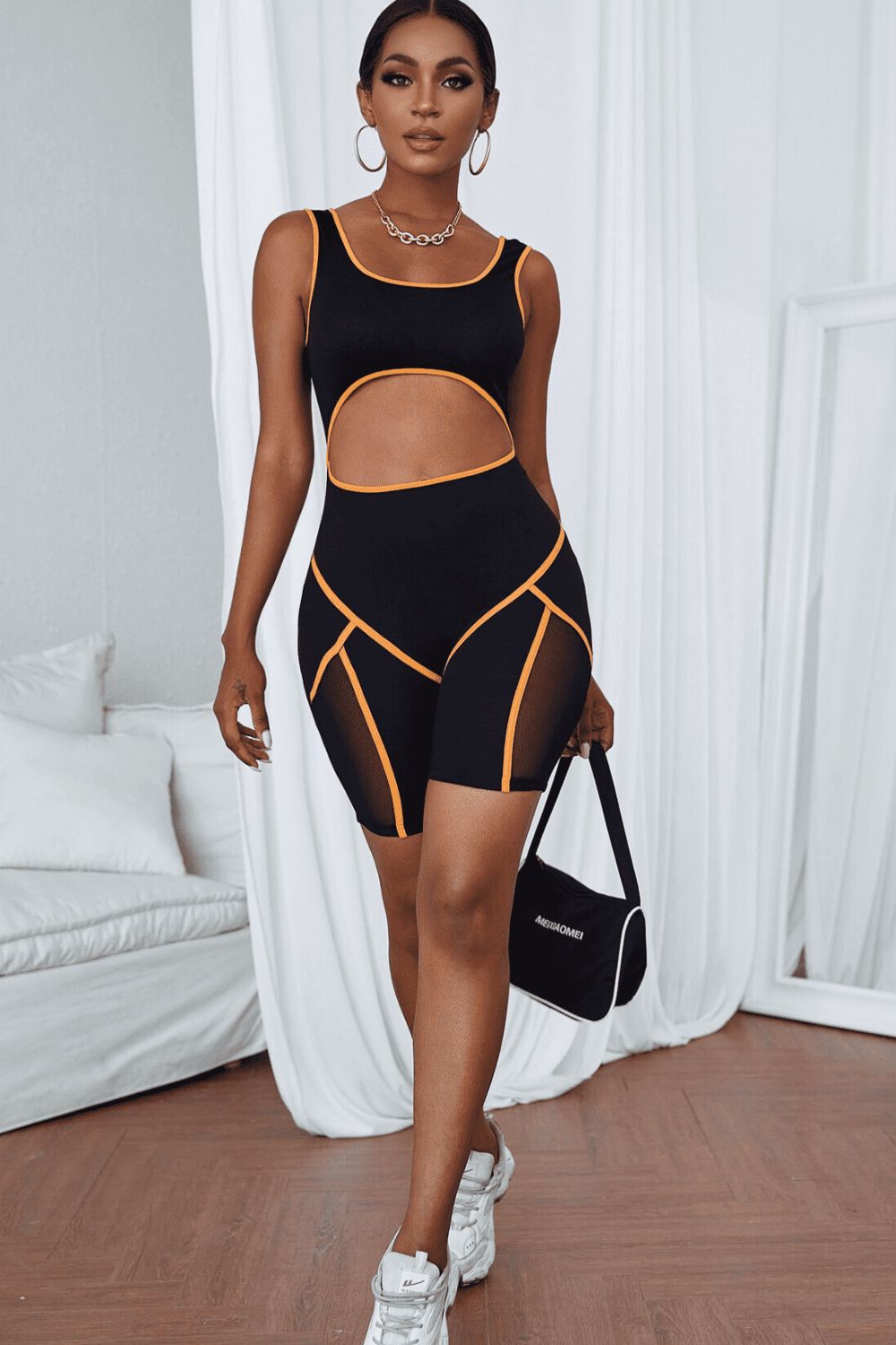 Scoop Neck Cutout Sleeveless Sports Jumpsuit Sunset and Swim Black XS 