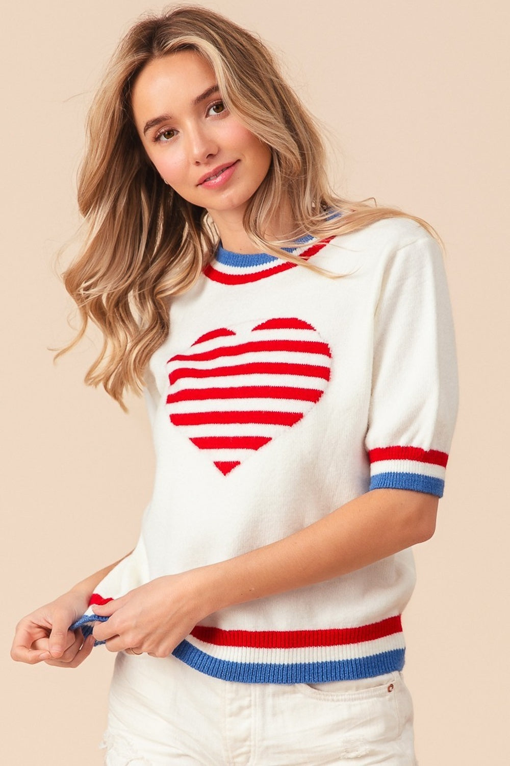 BiBi US Flag Theme Striped Heart Sweater Sunset and Swim   