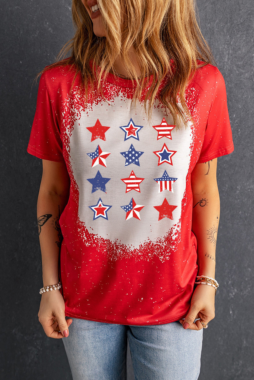 Star and Stripe Graphic Short Sleeve Tee Sunset and Swim Red S 
